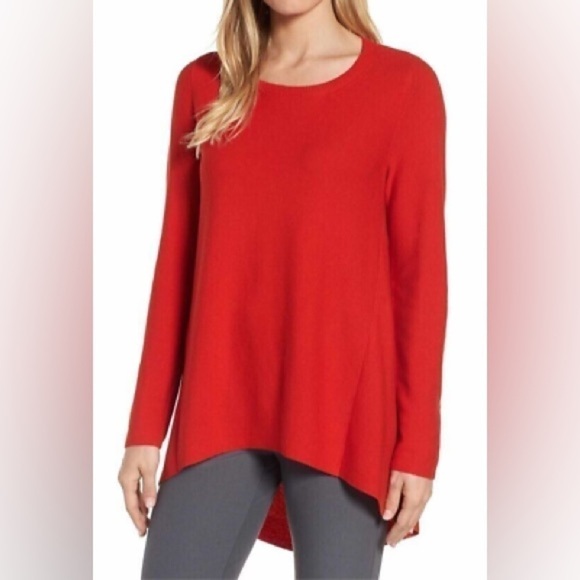 Eileen Fisher petite 100% Organic Cotton Peru Lava Long Sleeve Tunic Sweater PL  - Picture 1 of 9